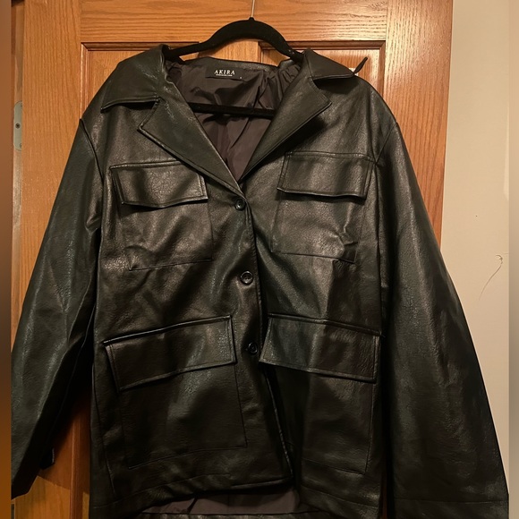 Black Faux Leather Jacket with Tie. Brand Akira. Size 6 (medium) - Picture 1 of 3